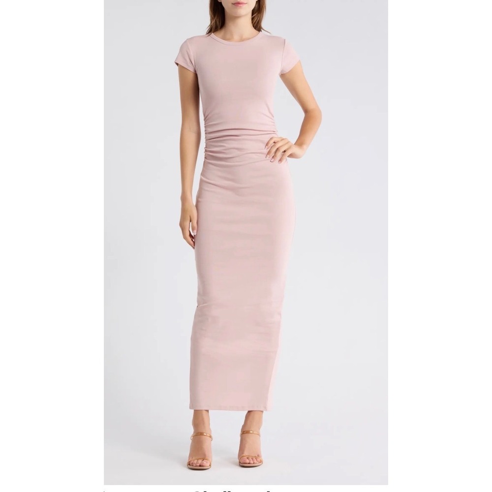 AllSaints Women Pink Ruched Short Sleeve Maxi Dress US 2 NEW
